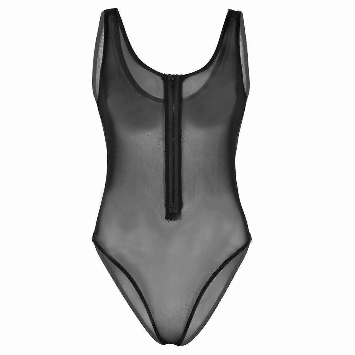 Women One-piece Bodysuit Jumpsuit Romper Babydoll Teddy Mesh Deep U Nightwear