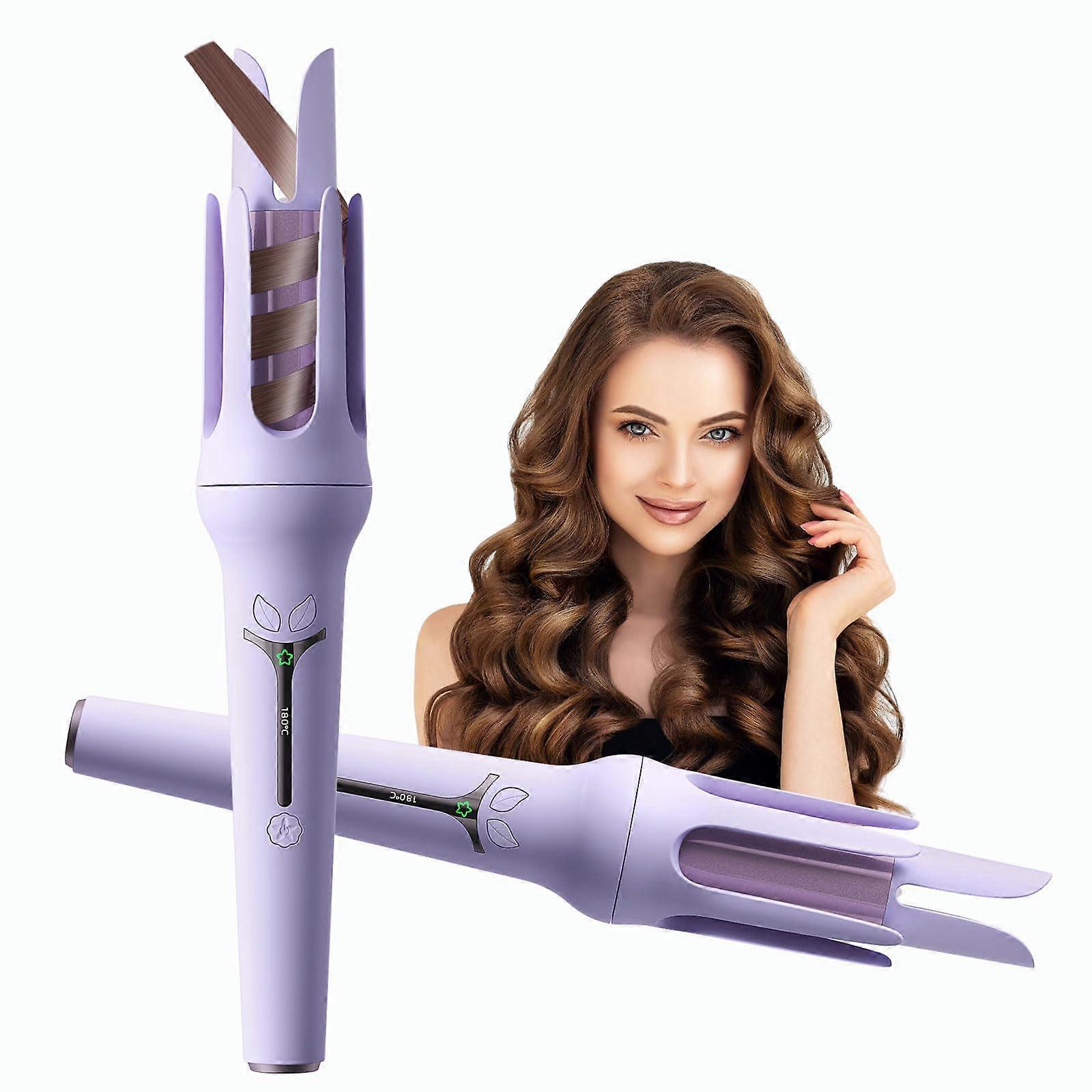 Automatic Curling Iron with LCD Display, Fast Heating Ceramic Wand, AntiTangle, Purple