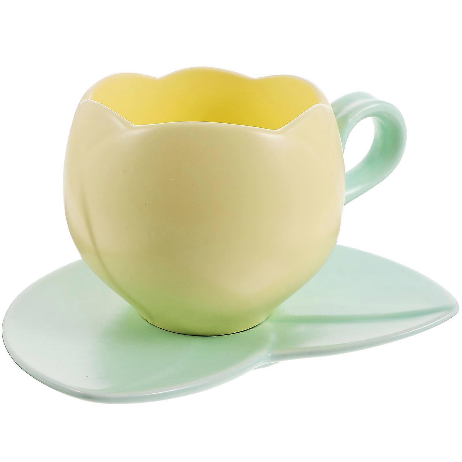 Home Use Ceramic Coffee Cup Yellow Tulip Design 3Sets Included