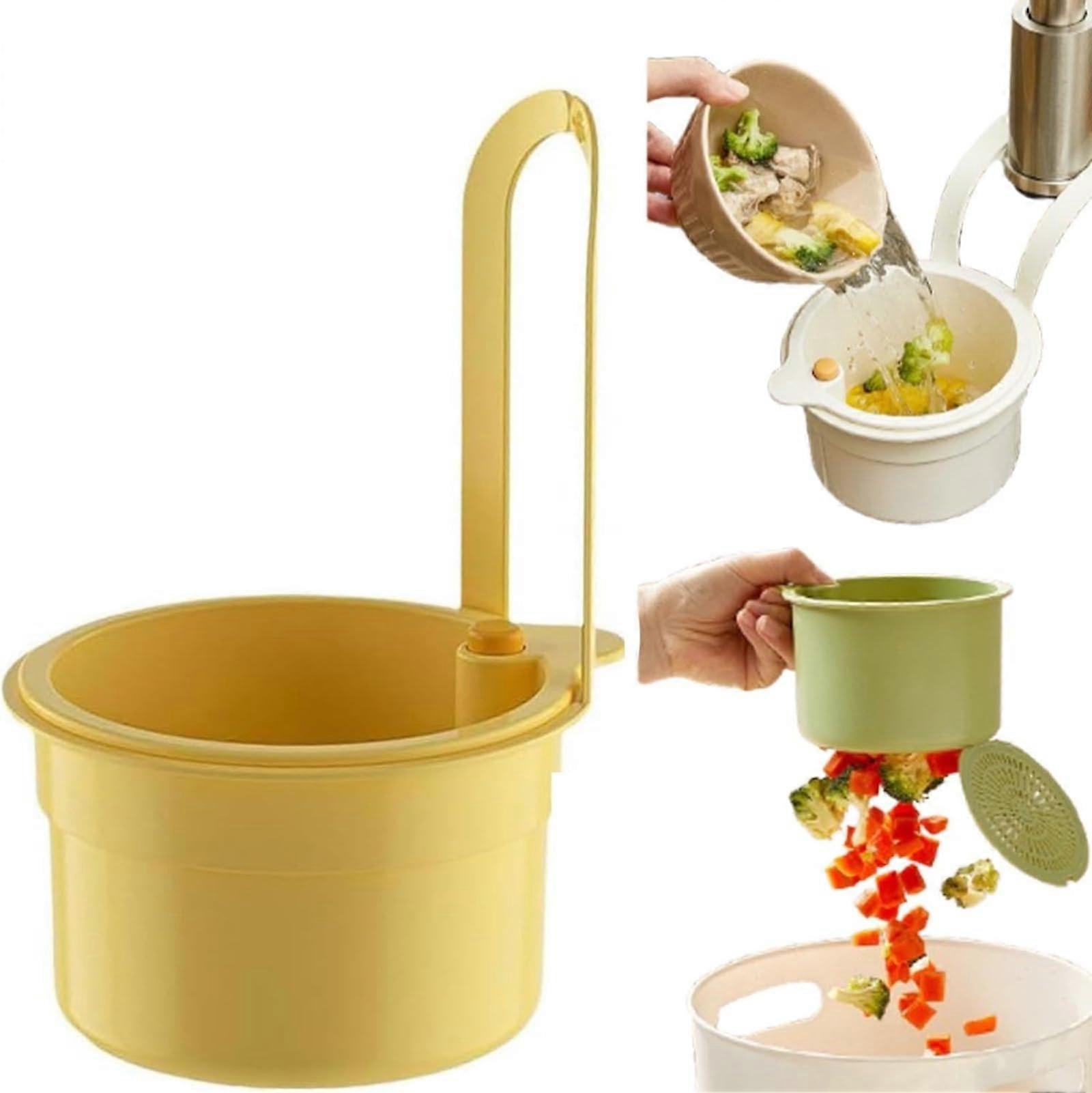 SelfCleaning Sink Strainer Basket with Fine Mesh Filtration, Press to Open Kitchen Food Catcher, Yellow