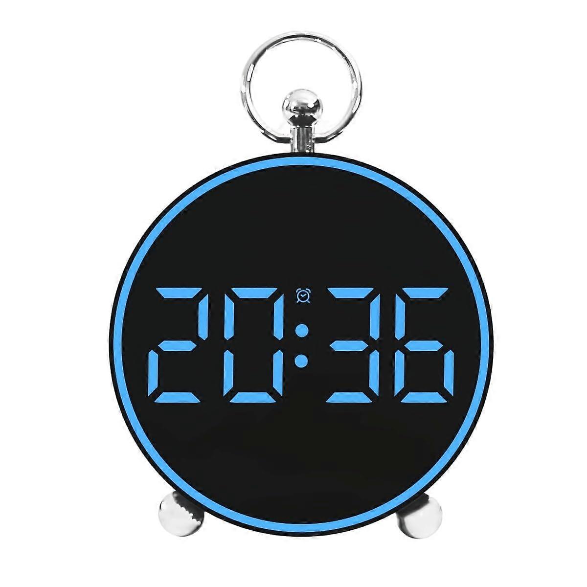 Digital Alarm Clock with Large LED Display, Voice Control, Temp and Date, Modern Blue Bedroom Decor