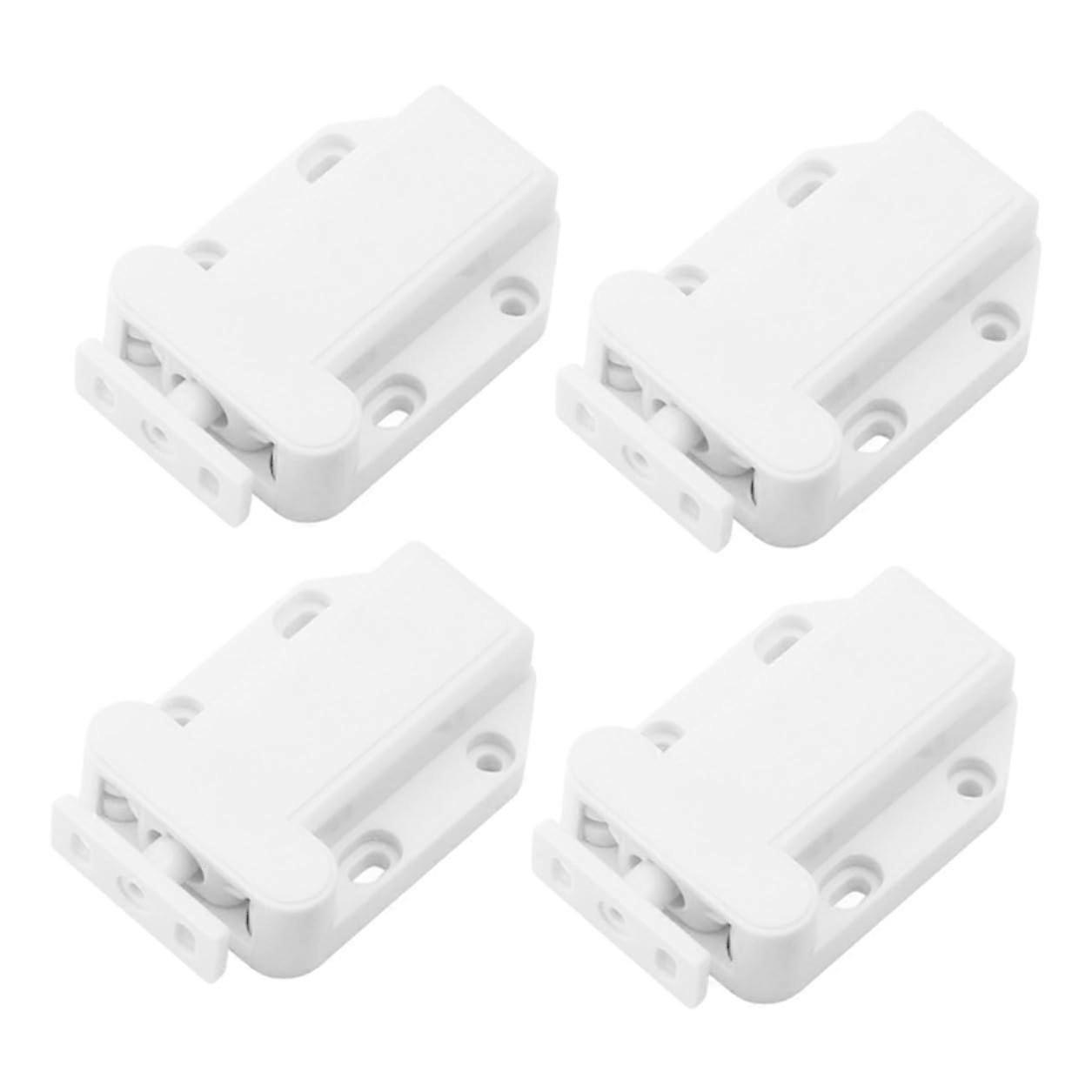 4pcs White Push to Open Cabinet Latch Invisible Handle Lock Quiet Release for Furniture Doors