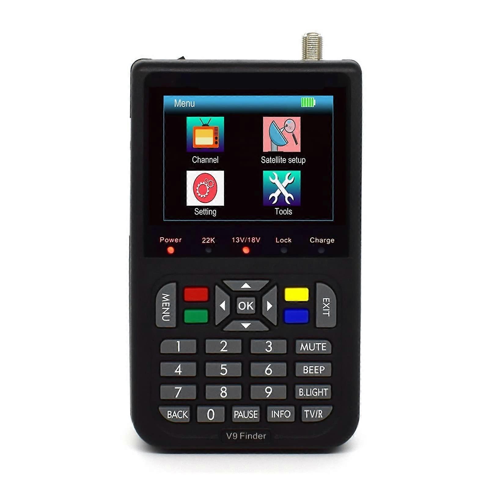 Satellite Signal Finder Meter V9 with 3.5 Inch LCD, Full HD DVBS2 H.265, 6000 Channels, Black