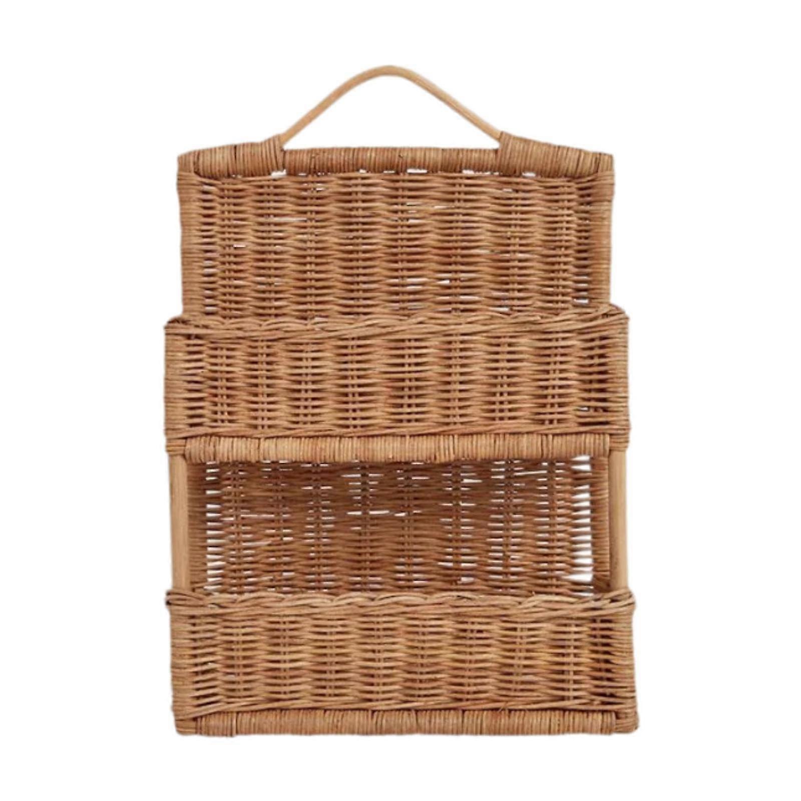 Woven Wall Hanging Basket with Dual Function Design for Home Decor and Storage, Brown