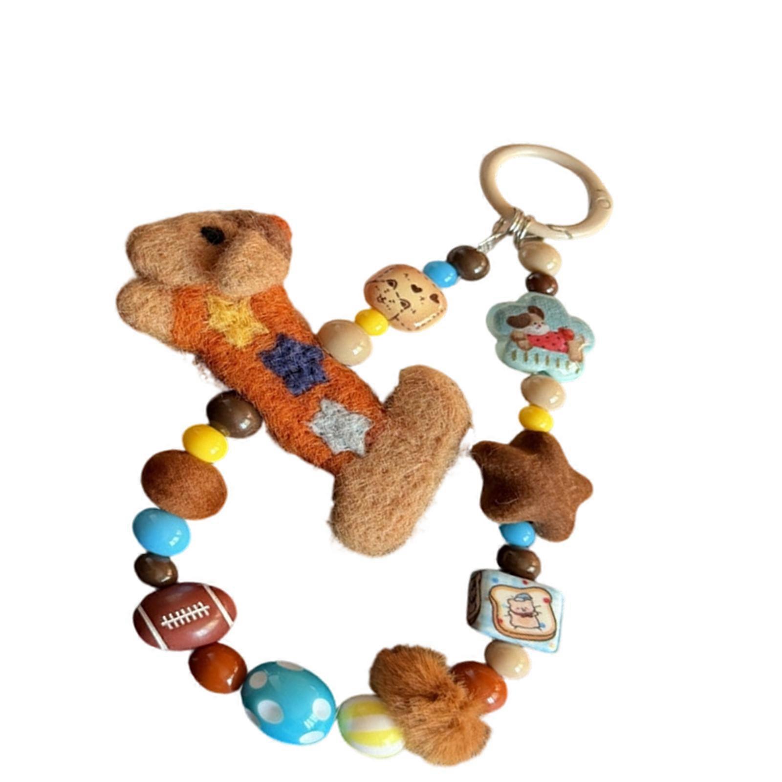 Easy Cleaning PVC Strap Keychain Featuring Beads And Hand Sewn Felt Dog Designs  Blue