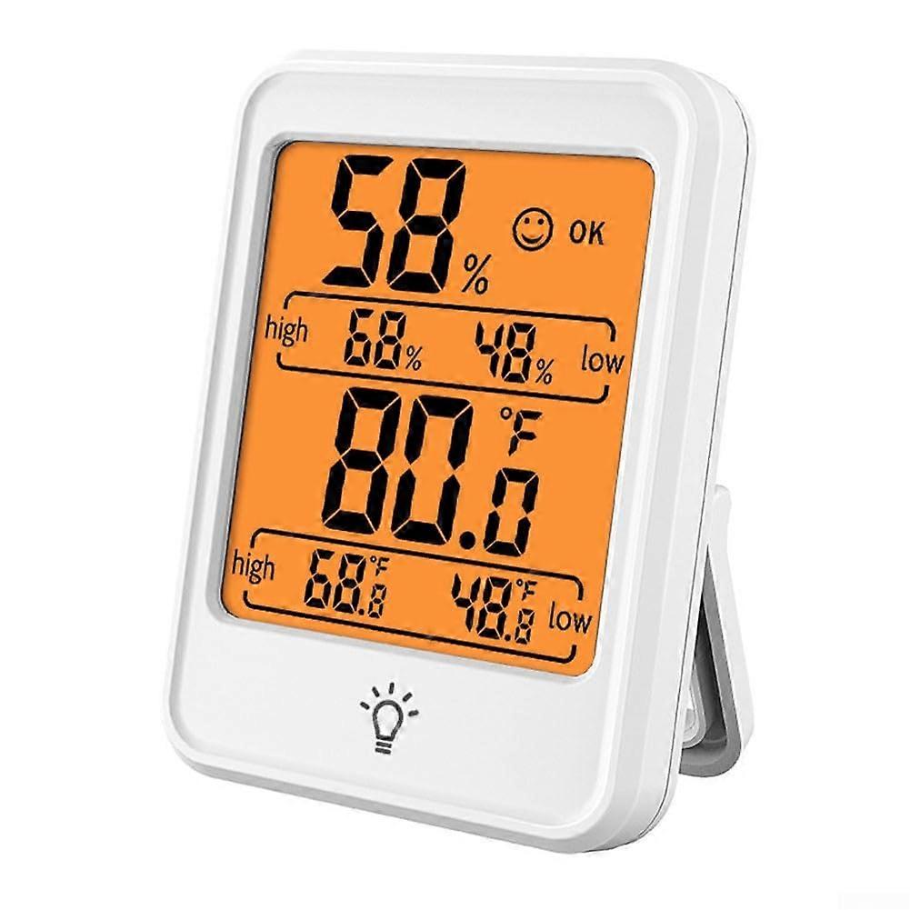Indoor Thermometer Hygrometer with Large Backlit Display, Touch Control and Magnetic Mount  White