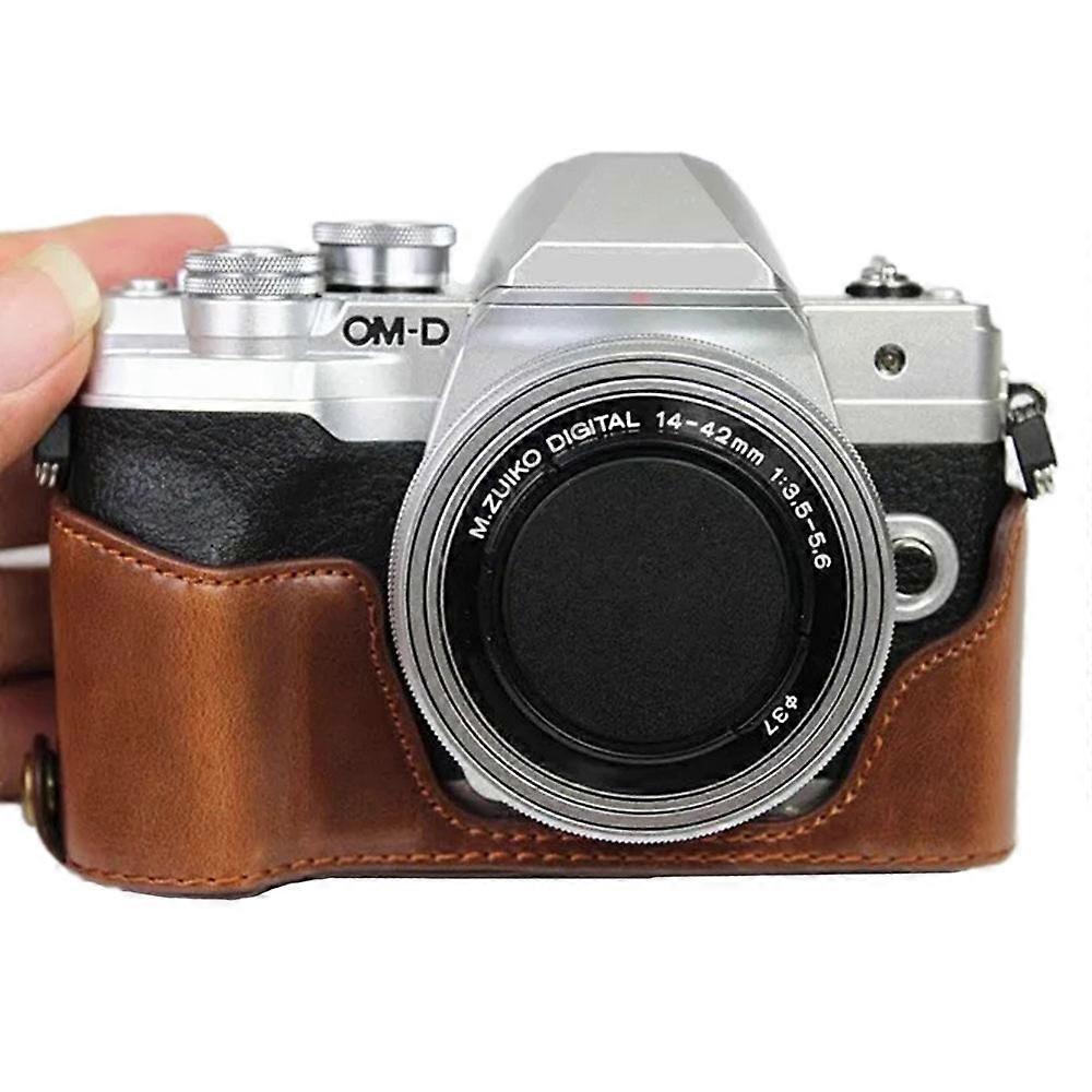 For Olympus OM-D E-M10 Mark IV Camera Case Leather Bottom Case Easy to Replace Battery