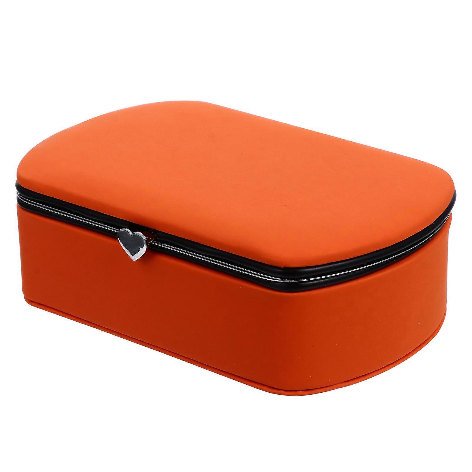 Smooth Storage Box Jewelry Storage Case for Practical Use 1Pcs Orange PU