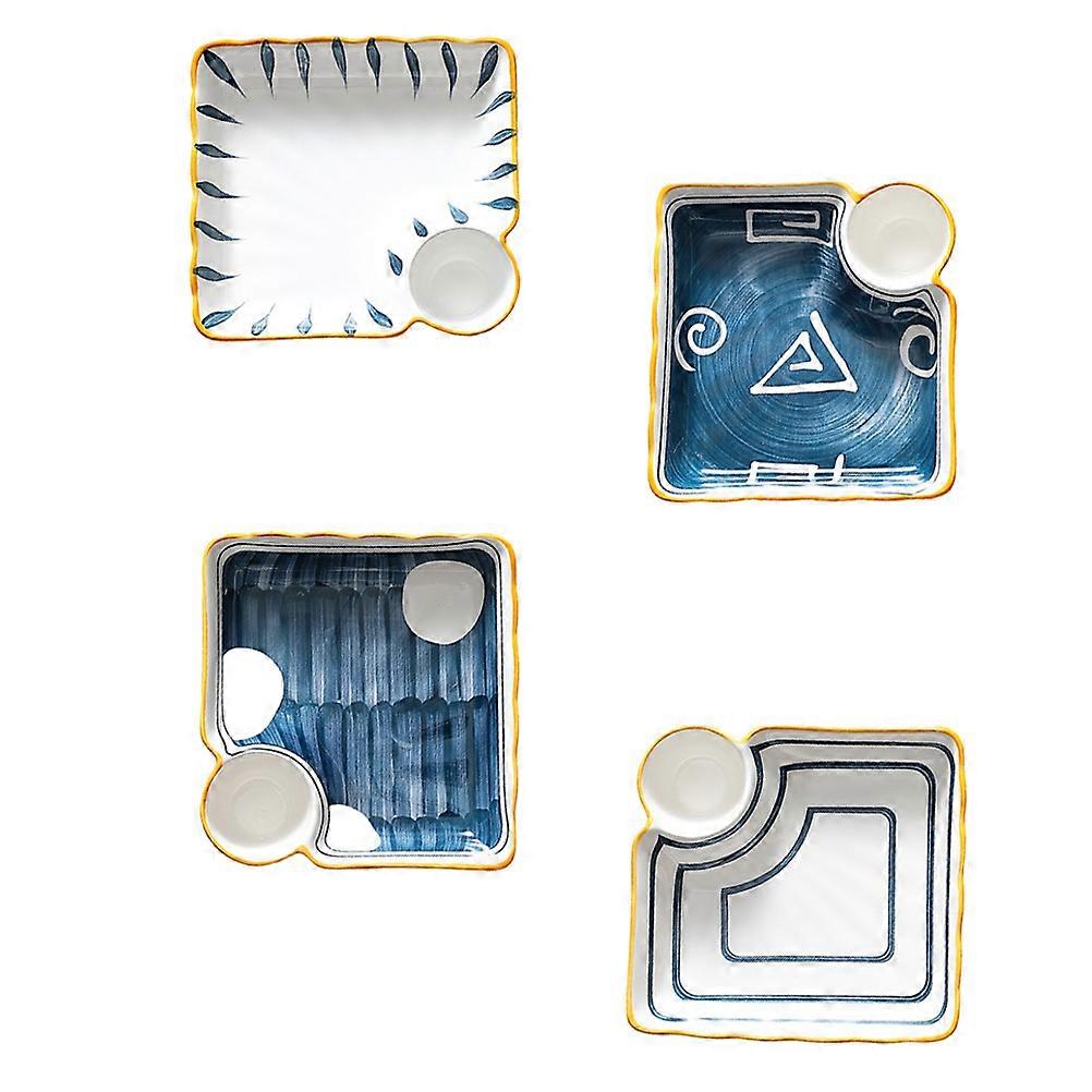 Assorted Color Ceramic Sushi Plate Square Dipping Tray for Kitchen Use 4Pcs