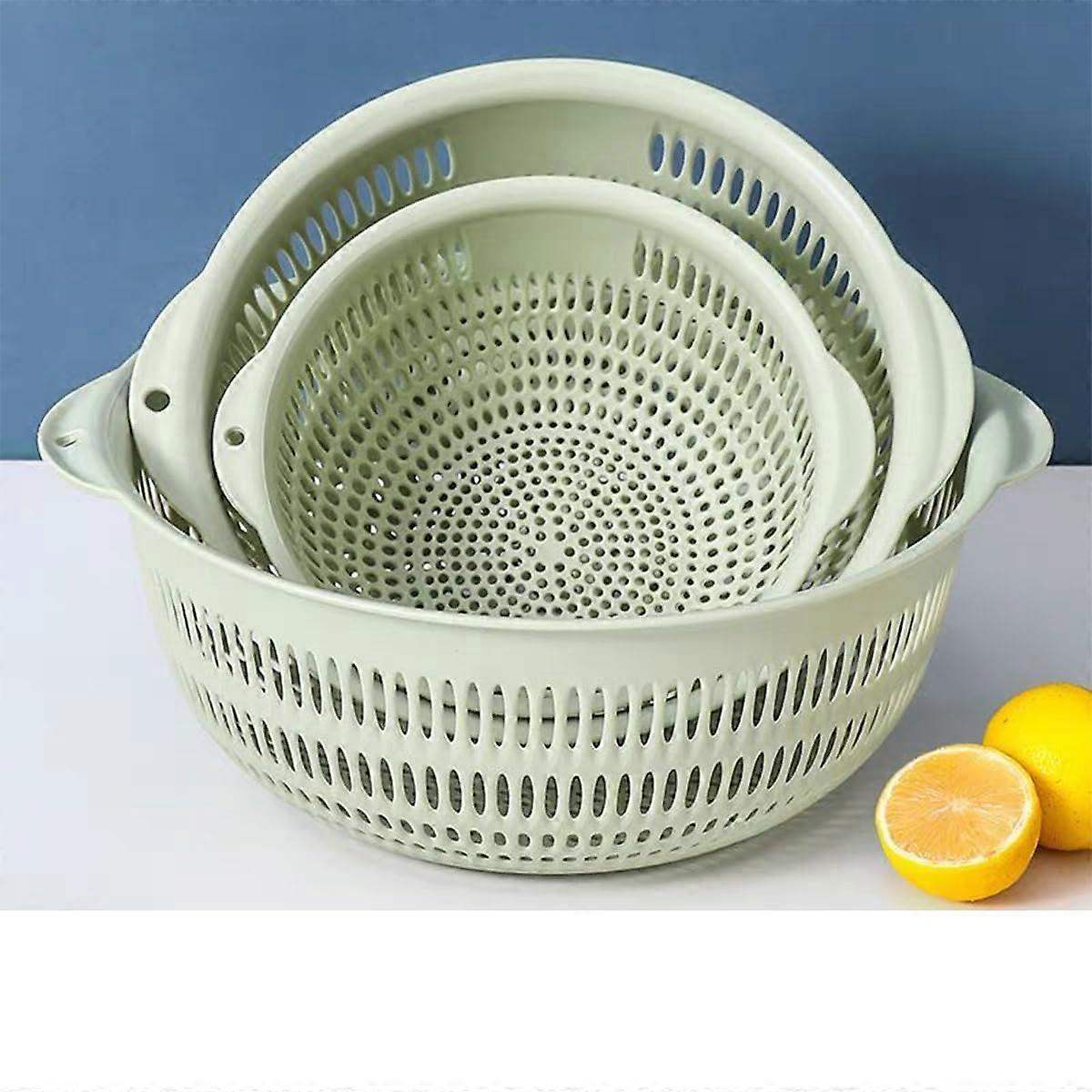 3PCS Plastic Colander Set with Multiple Sizes, Fast Drainage, Stackable Strainer for Kitchen Vegetables Fruits Pasta Green