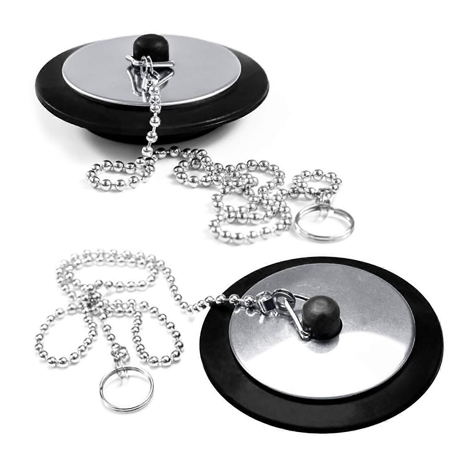 2Pcs Rubber Bath Plug Stopper with Chain, Durable Leak Prevention Universal Bathtub Sink Plug
