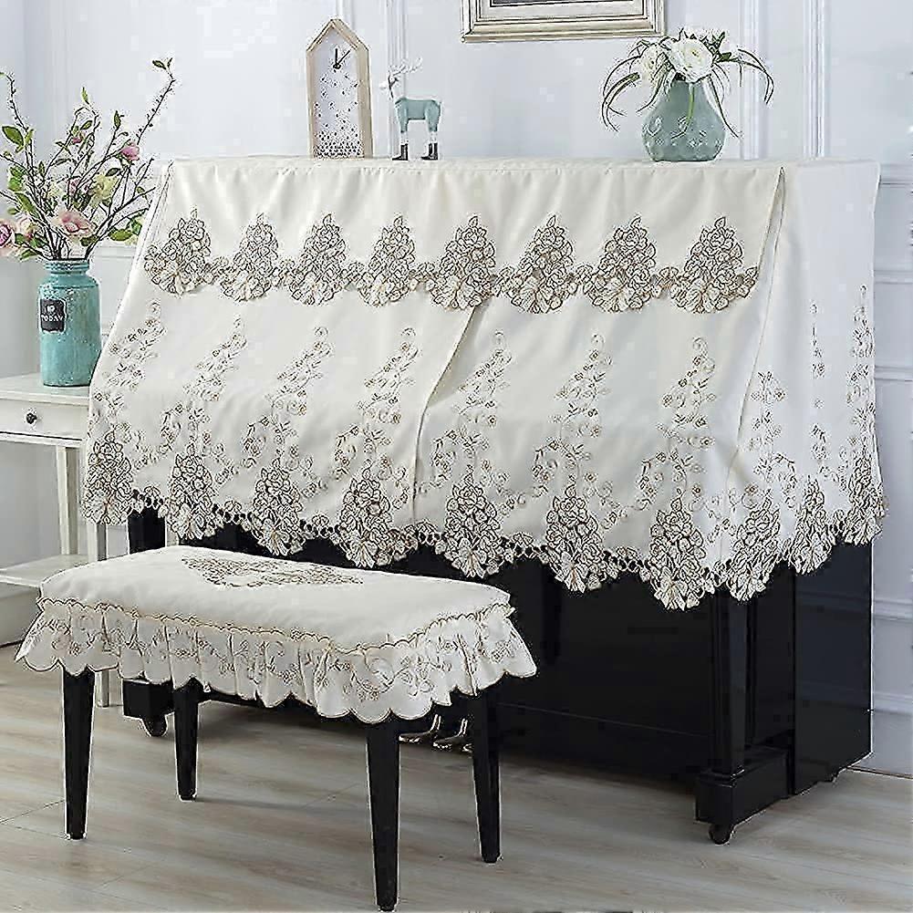 Upright Piano Cover Dustproof Full Coverage Quilted Embroidered Polyester Protective Cover
