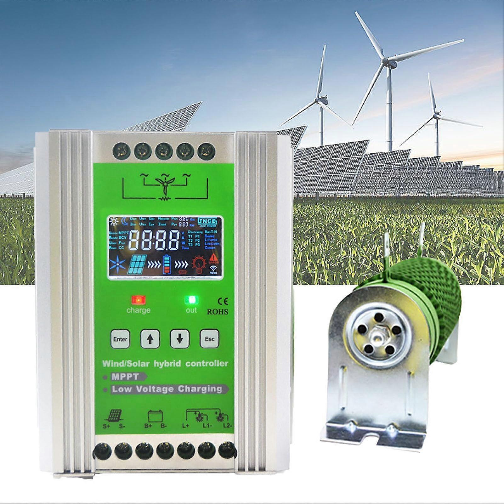 MPPT Wind Solar Hybrid Charge Controller 12V 24V with LCD, Dual Source Charging, Battery Protection