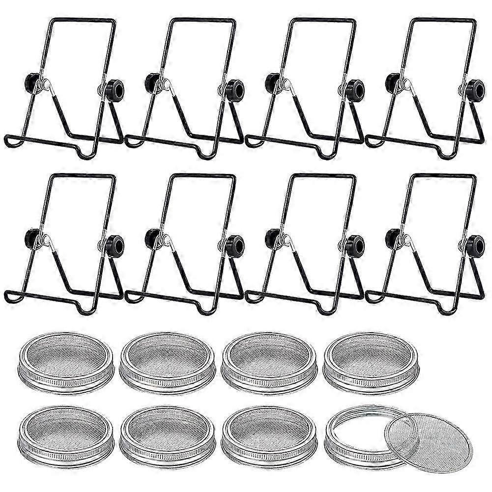 8 Sets Sprouting Jar Kit Includes Sprouting Lids and Sprouting Stands Jar Screen Lids for Sprouting Growing Seeds