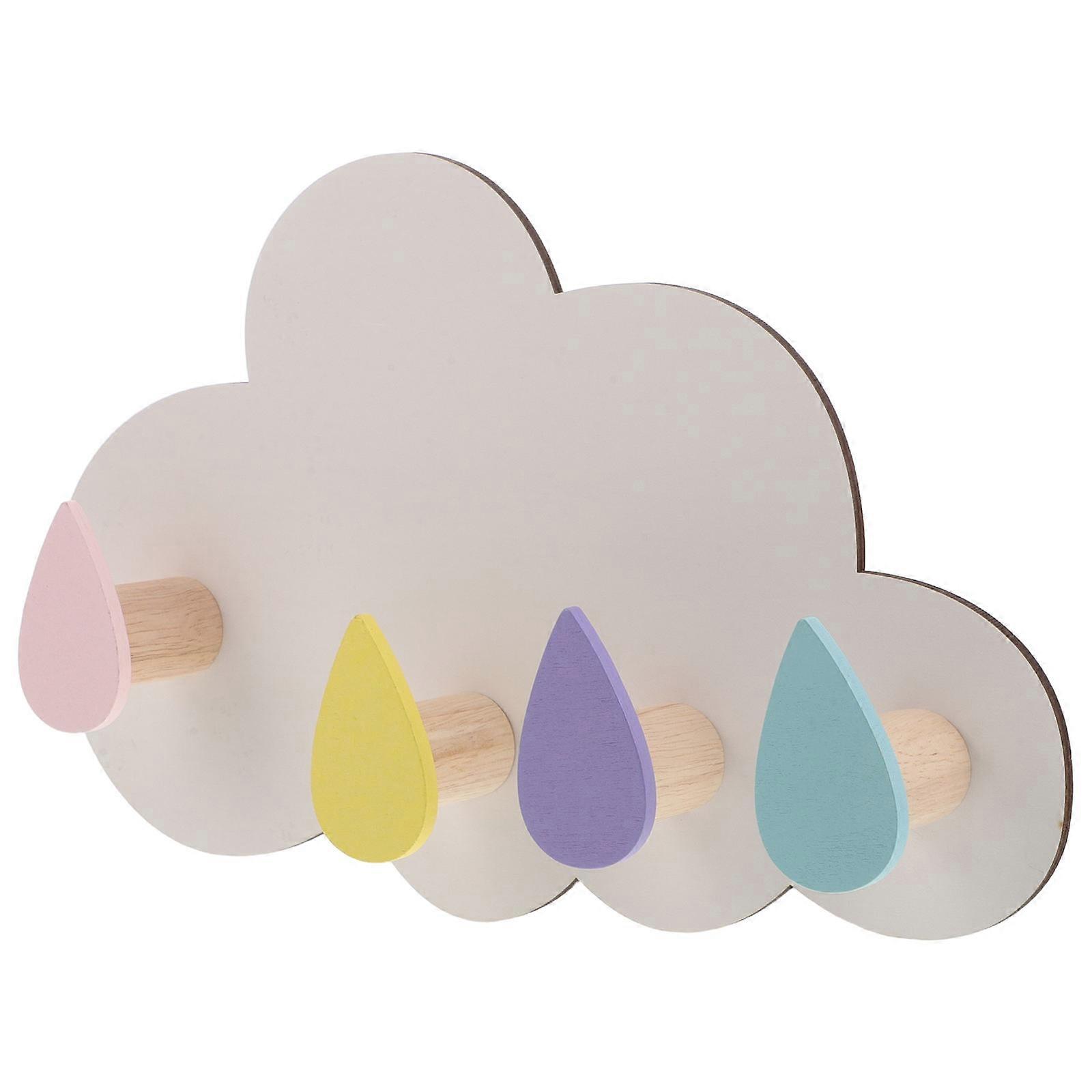 White Solid Wood Cloud Coat Rack Decorative Wall Hooks 3Pcs Multipurpose