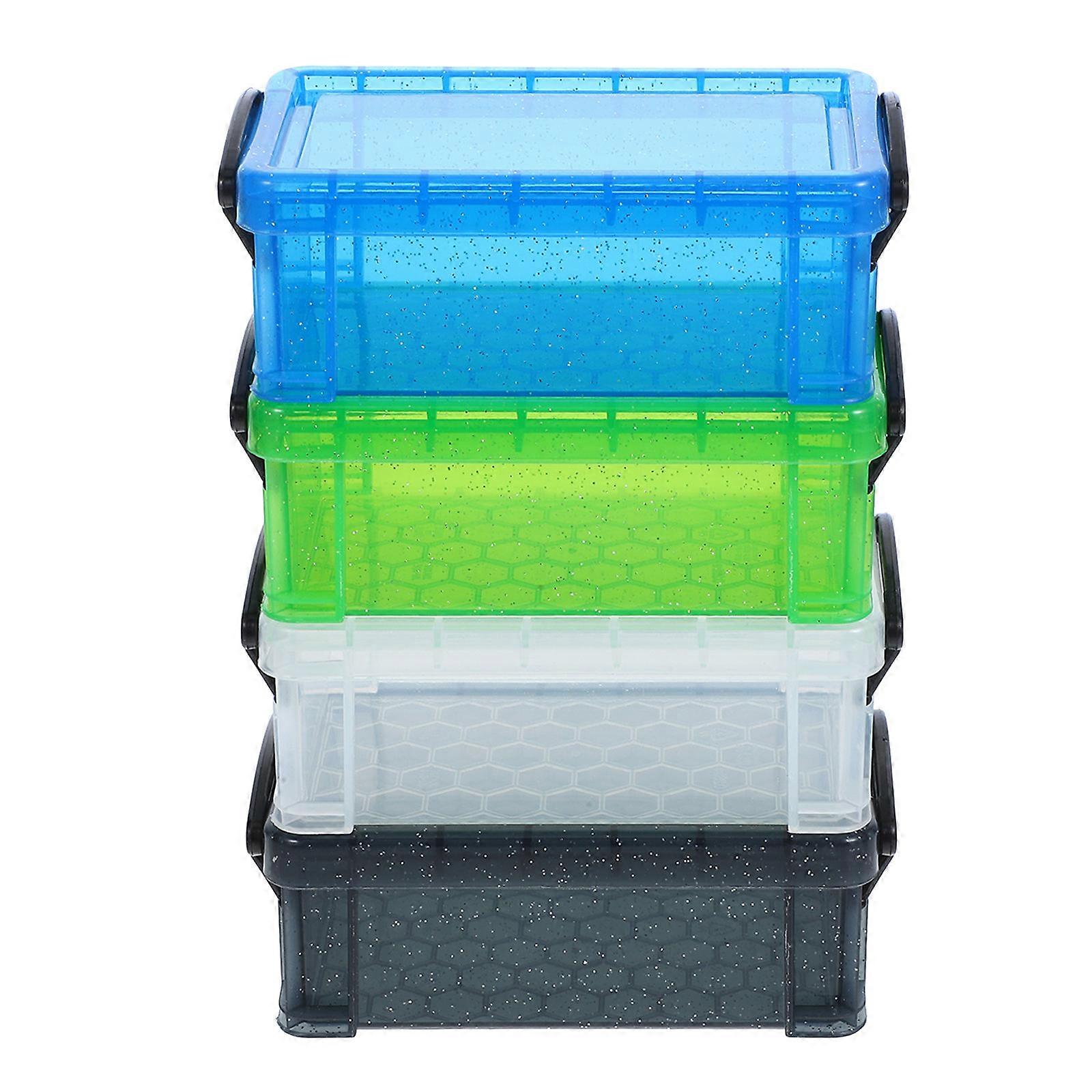 Plastic Mini Storage Containers for Storage 4Pcs Clear Latch Organizer Boxes