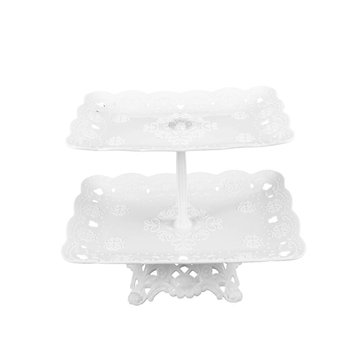 Cake Stand Rectangular Double Layer for Cake Use White