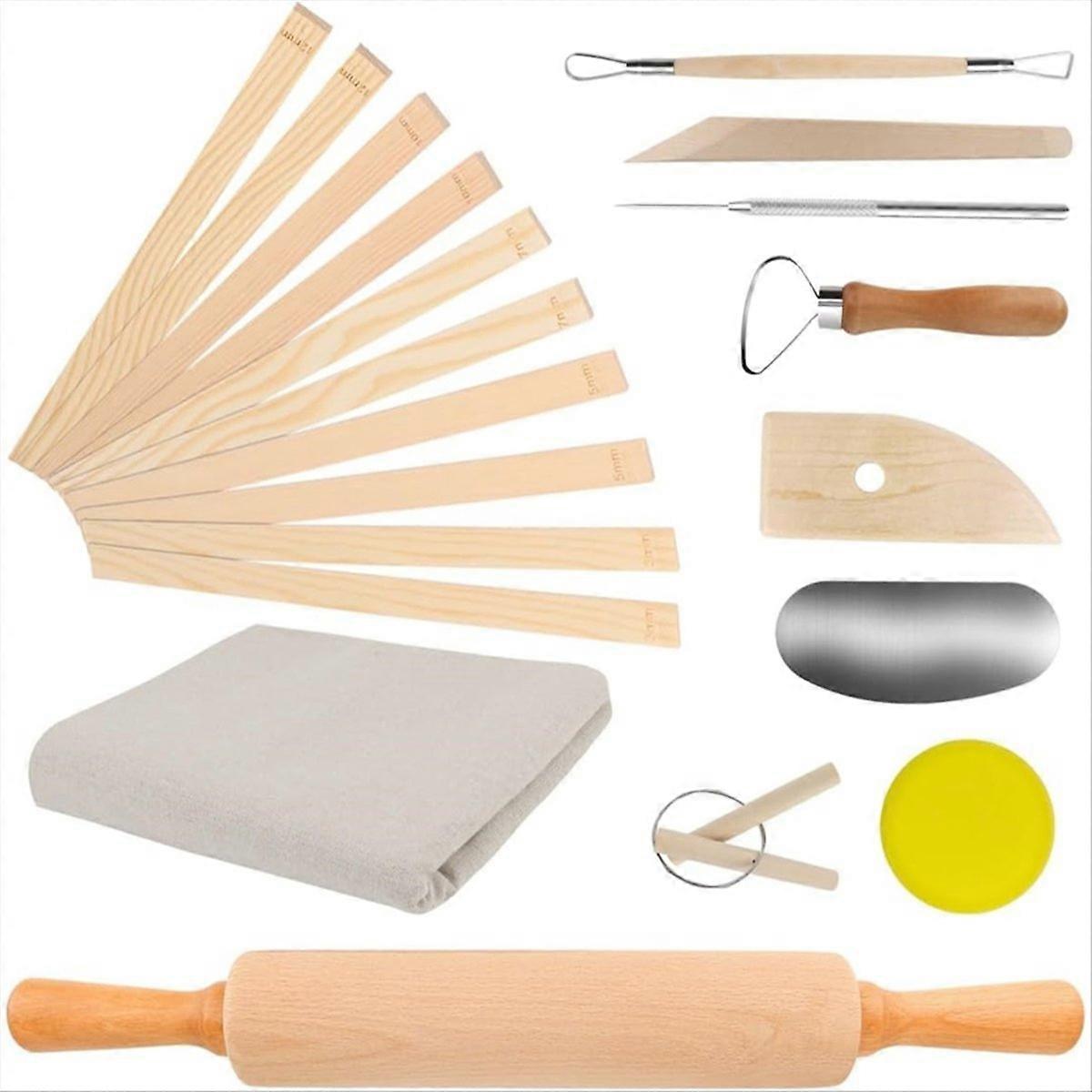 20Pcs Pottery Teaching Kit, Pottery Teaching Rolling Mud Sticks