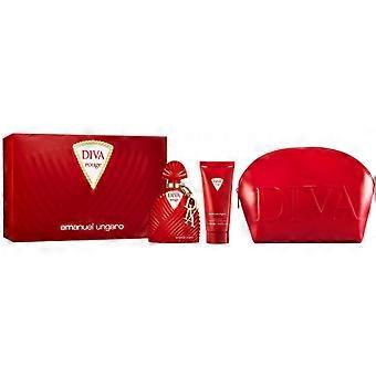 Emanuel Ungaro Diva Rouge Gift Set 100ml EDP Spray - Body Lotion 100ml - Pouch