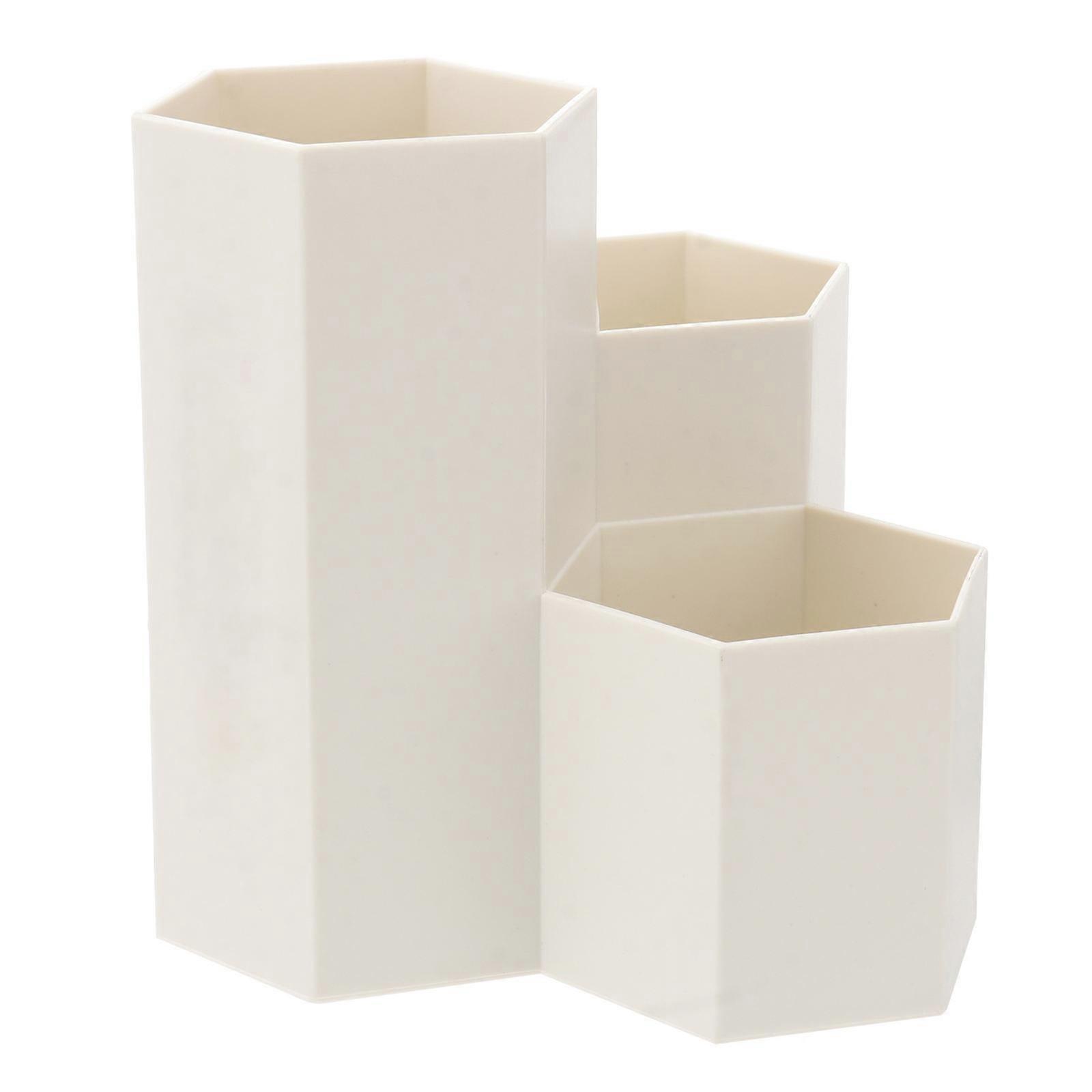 Pencil Organizer Hexagonal Container for Desk Storage 2Pcs Beige Plastic