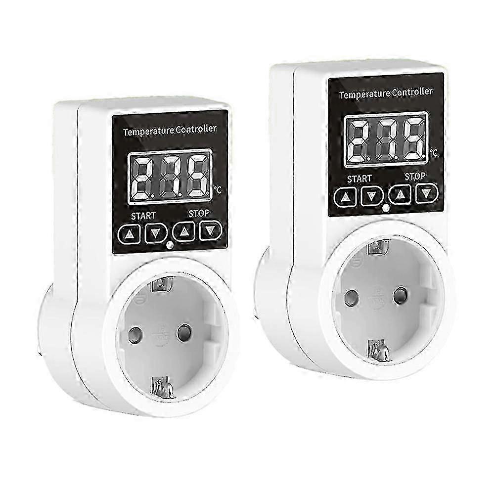 2026 New 2pack Thermostat Socket With Sensor, Digital Temperature Controller Socket, Waterproof Temperature Switch Eu Plug