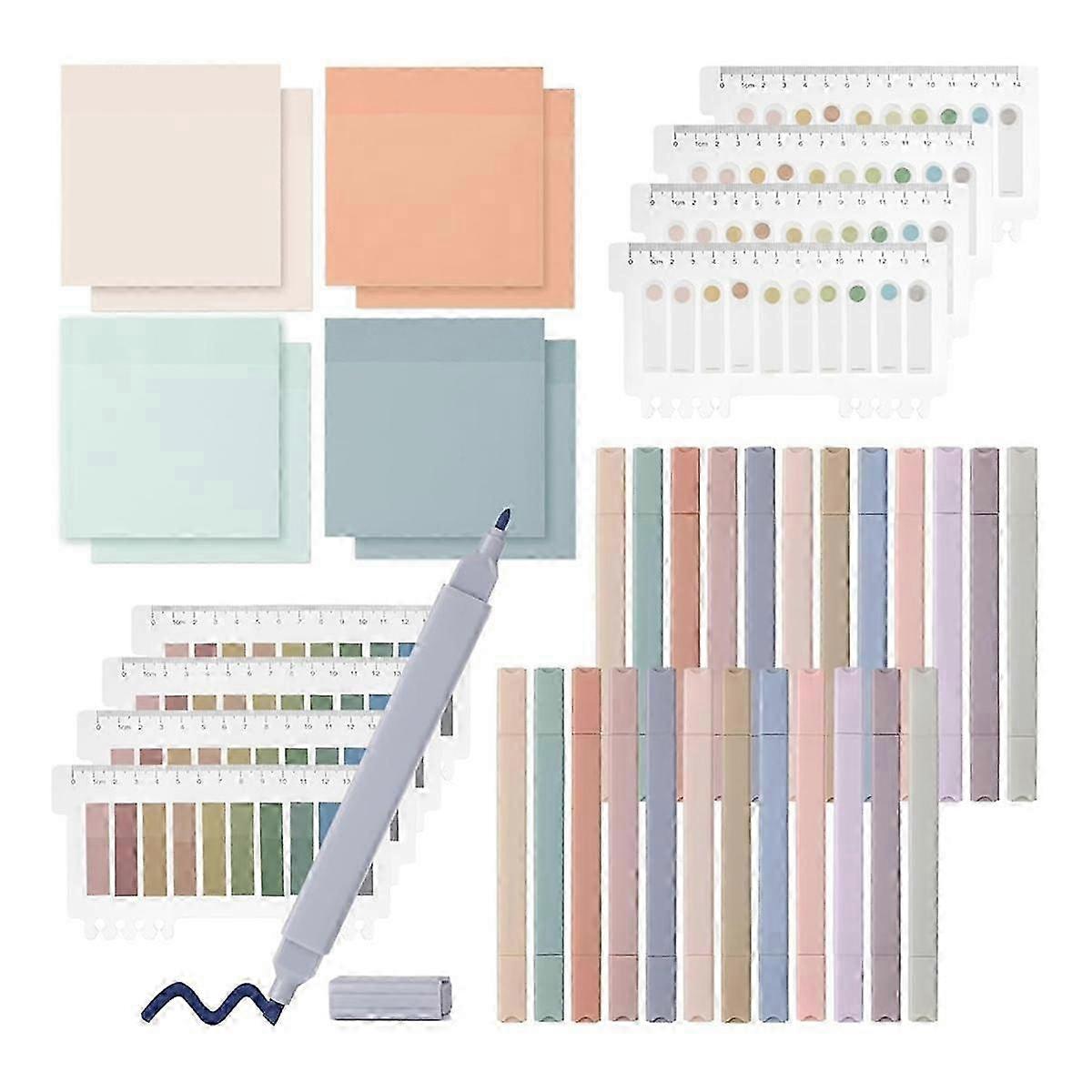 24  Highlighters,1200 Clear Sticky Notes,Morandi Colored Labels for Annotations, Student Aesth