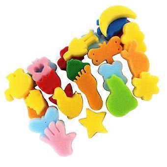 48Pcs Plastic Sponge Animal Shaped Painting Stamper Sponge Brush DIY Painting Tools with Rainbow Ink Stamp for Kids