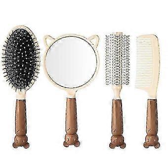 Hair Brush Set with Makeup Mirror Hairbrush Set Head Massage Knotless Cute 4-piece Handheld Mirror Comb Set Home Supply Cosmetic Mirror Hair BrushGif