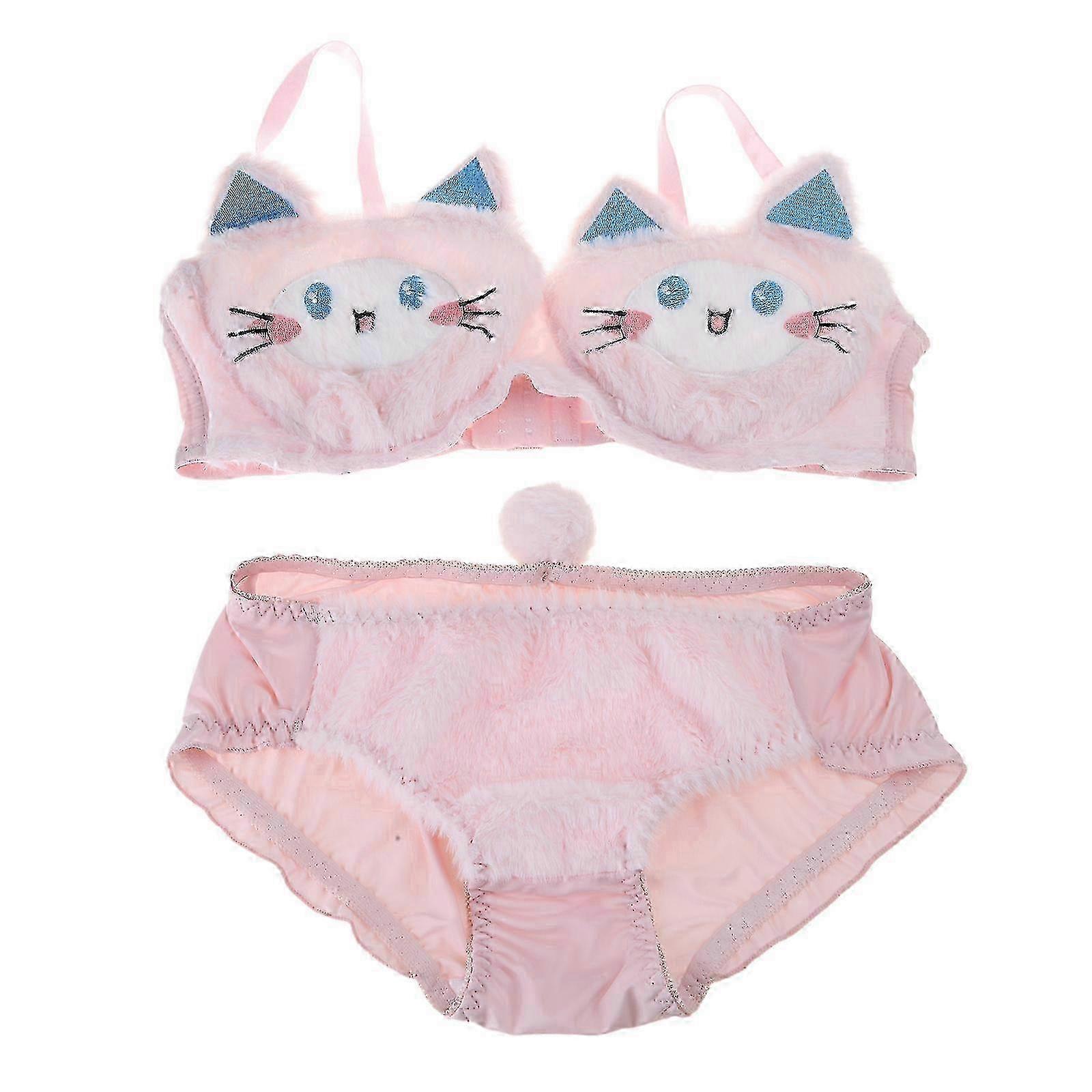 Plush Underwear Set with Rabbit Ear Decoration Pink, Size M, Cosplay Lingerie