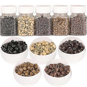 2500 stks Haarextensies Micro Ringen Links Kralen, 5mm Siliconen Gevoerde Kralen compatibel Menselijk Haar Extensions Tool-Multi-colored