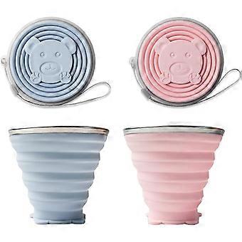 Peças copo de silicone dobrável, caneca de viagem dobrável livre BPA, copo de acampamento dobrável portátil 270ML com tampa, para piquenique, camping, caminhadas para fora