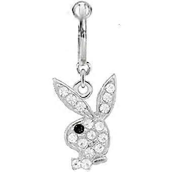 Faux ventre nombril Non Clip sur officiellement licence clair cz Bunny w/Black Eye Rabbit Dangle Ring