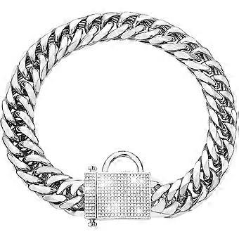 14mm Kubischer Zirkonia Verriegelung Silber Kette Hundehalsband Robustes Metall Welpenhalsband Luxus Hundehalsband Bling Xsmall, Small, Medium & Large 45cm