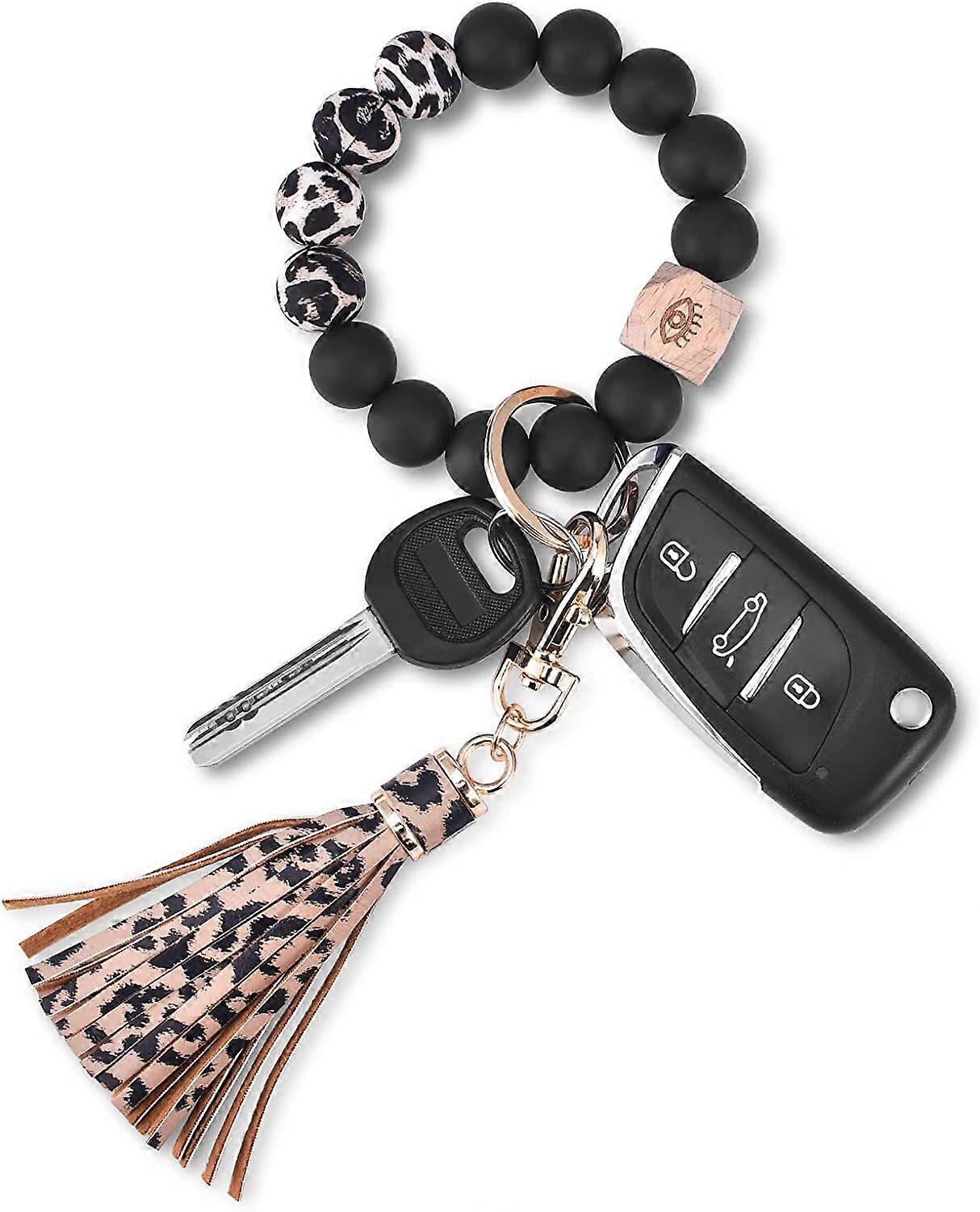 Key Ring Bracelet Wristlet Keychain: Silicone Beaded Bangle Chains