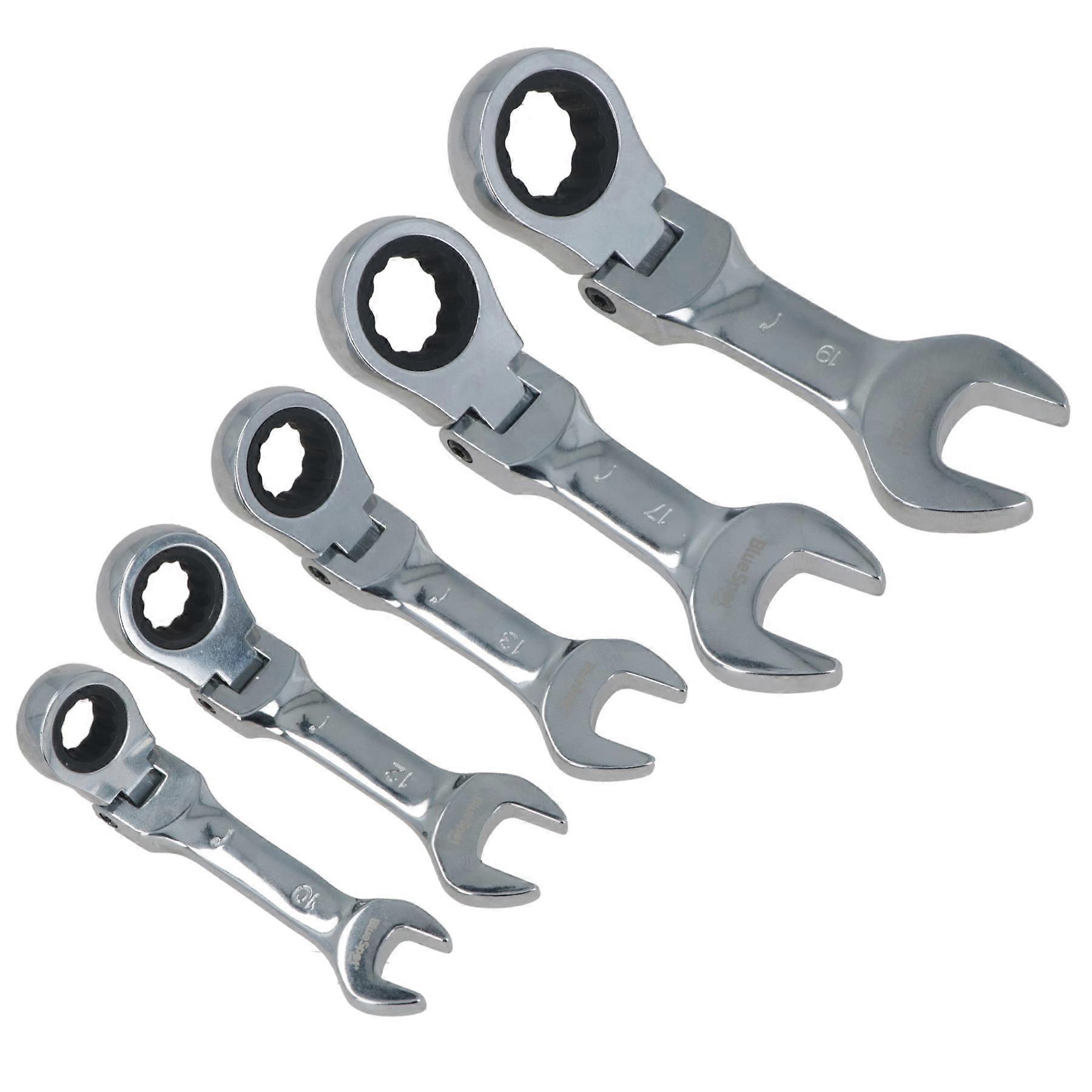 5pc Metric Stubby Flexible Ratchet Combination Spanner Set 10mm - 19mm