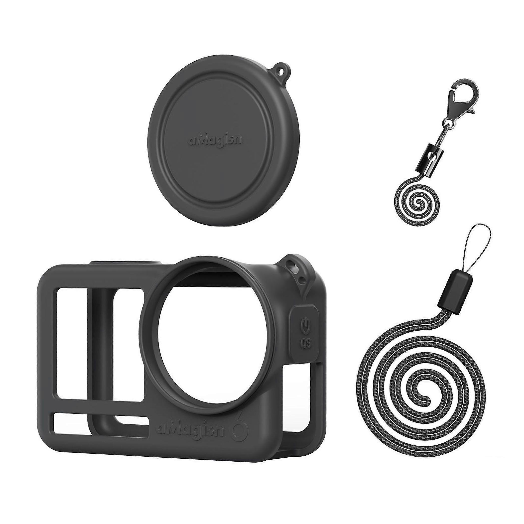 Silicone case for DJI Osmo Action 6 with lens protection cap, protective cover, black