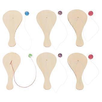 Wooden Paddle Ball Game for Children 6Pcs Indoor Outdoor Toy Set Beige