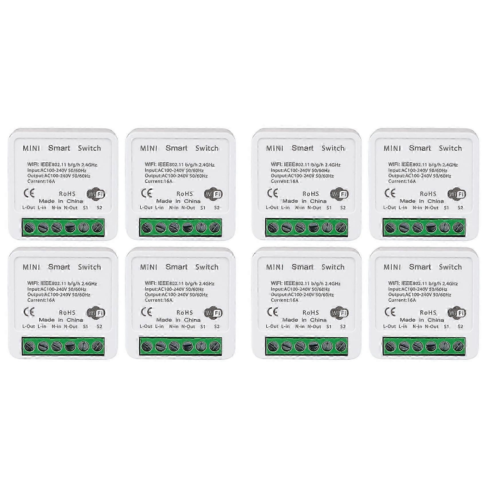 8PCS WiFi Smart Switch Light Switch, APP Remote Control, Voice Control, DIY Mode, Timer Function, LAN Control, 2 Way 16A