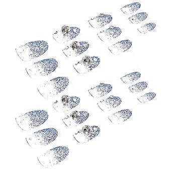 24pcs DIY Faux Ongles Conseils Couverture Complète Créatif Bleu Glitter Poudre Amovible Faux Ongles Faux Ongles pour Femmes Filles