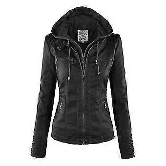 Gothic Faux Leather Jacket Women Hoodies Winter Autumn Motorcycle Jacket Black Outerwear Faux Leather PU Basic Jacket Coat