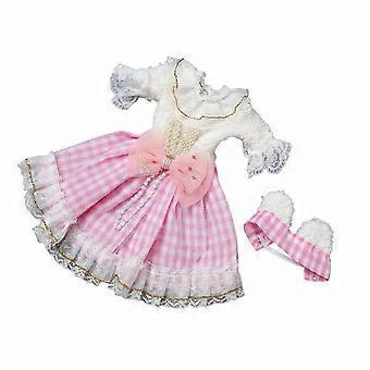 Vestido de boneca princesa com detalhes em renda e laço para boneca de 30 cm, ideal para crianças brincarem de faz de conta.