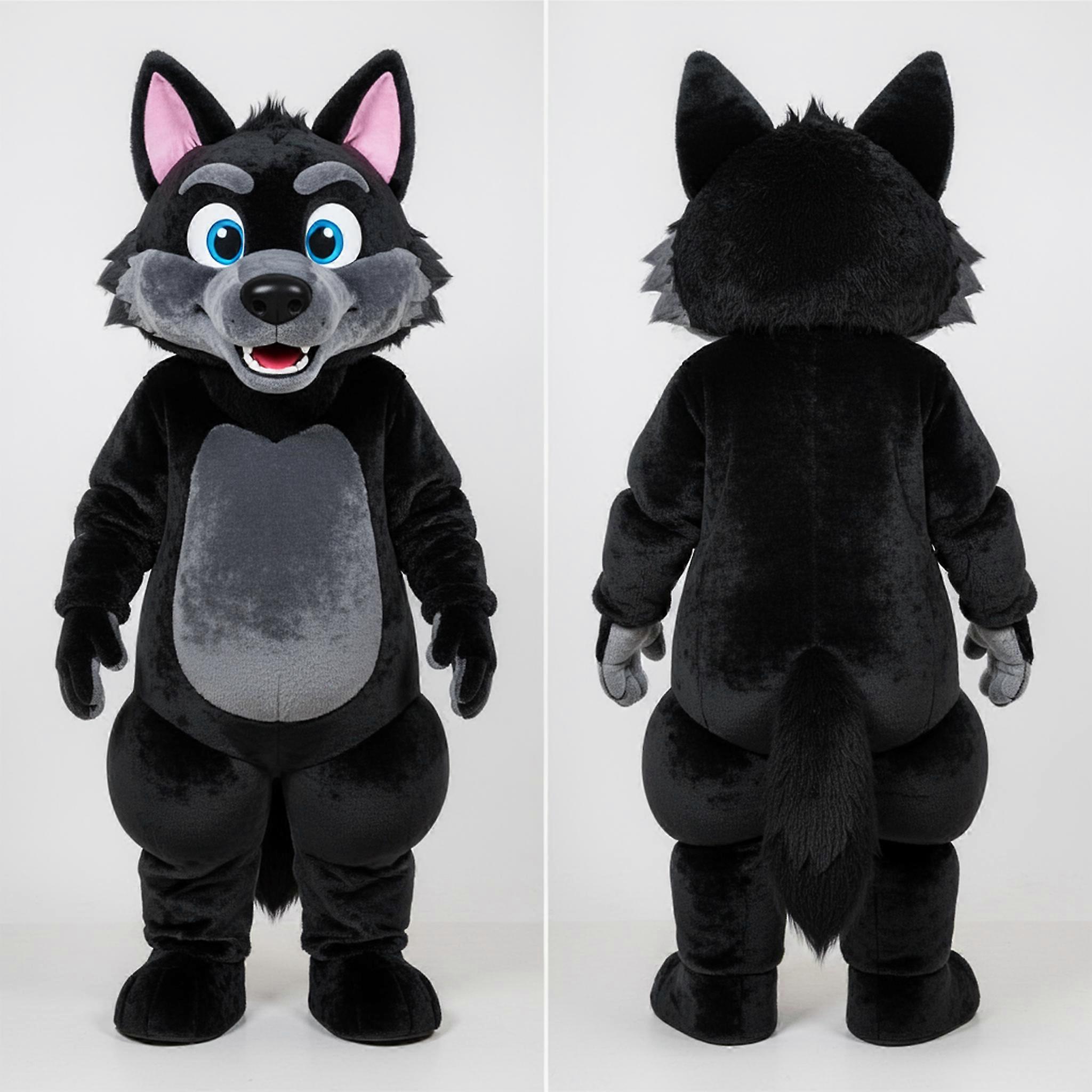 MASTICOT Midnight Black Broad Shouldered Wolf Mascot