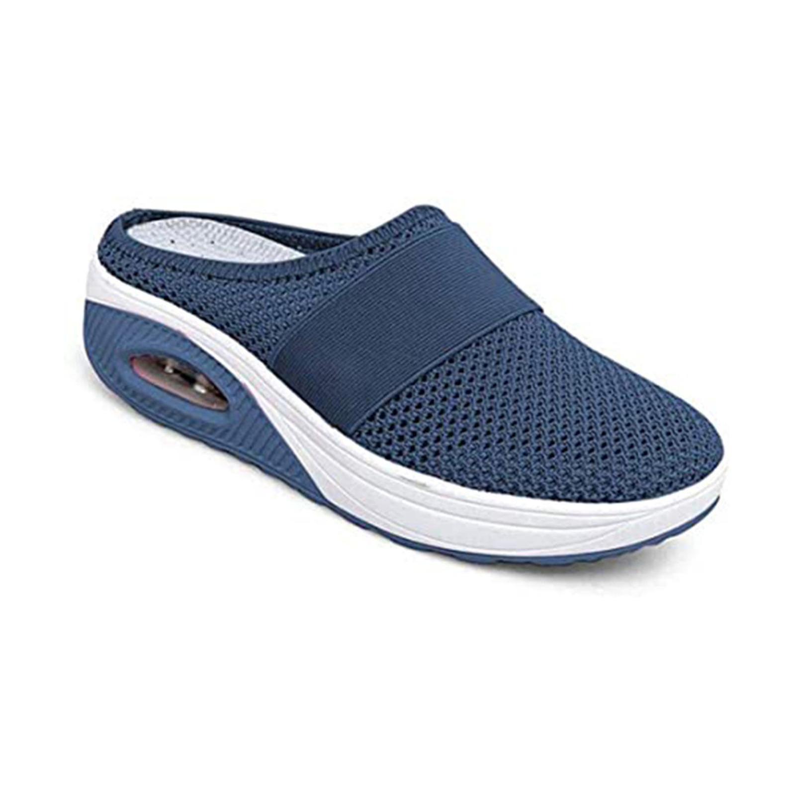 Women's Slip-on Walking Shoes With Air Cushion Shock-proof Mesh Upper Platform