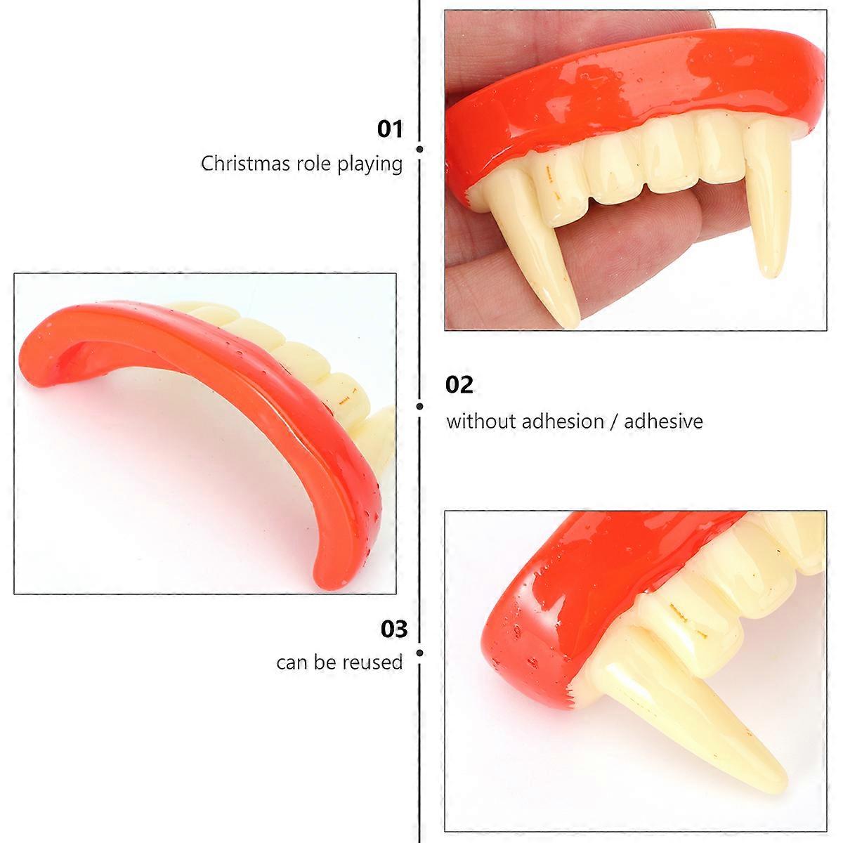 Artificial Vampire Fangs for Halloween Using 2Pcs Red Resin Teeth Props