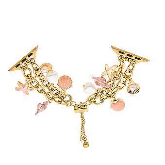 Gold Starfish Pendant Bracelet for Apple Watch with Goldtone Protective Case for Women Series 10 49mm