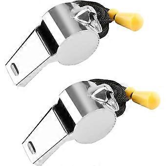 Stainless Steel Sports Whistles with Lanyard, 2pcs, Loud Crisp Sound, Compatible with Coaches, Teachers, Referees