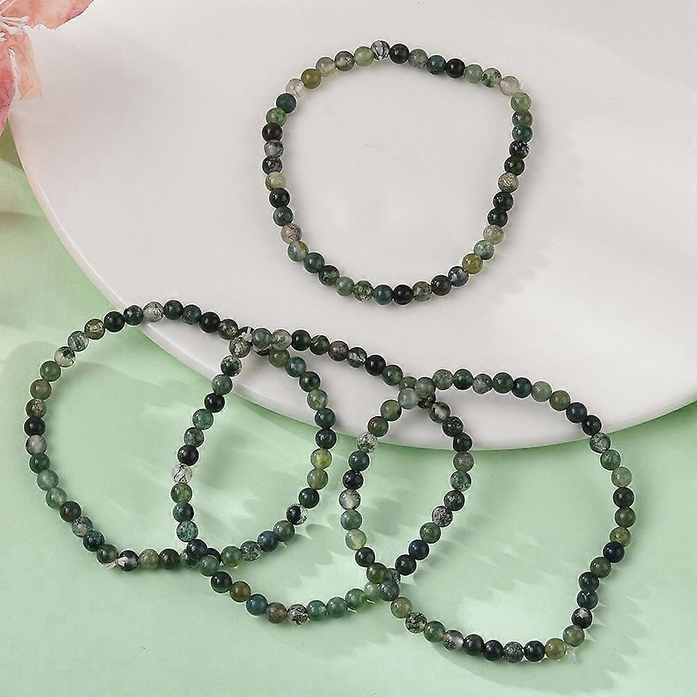 Natural Moss Agate Beads Stretch Bracelets Round 4mm