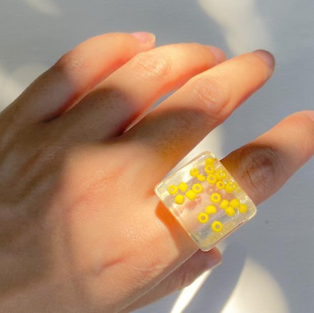 Nouvelle mode Mode Rsine Pastque Riz Perle Bague Deux Pices