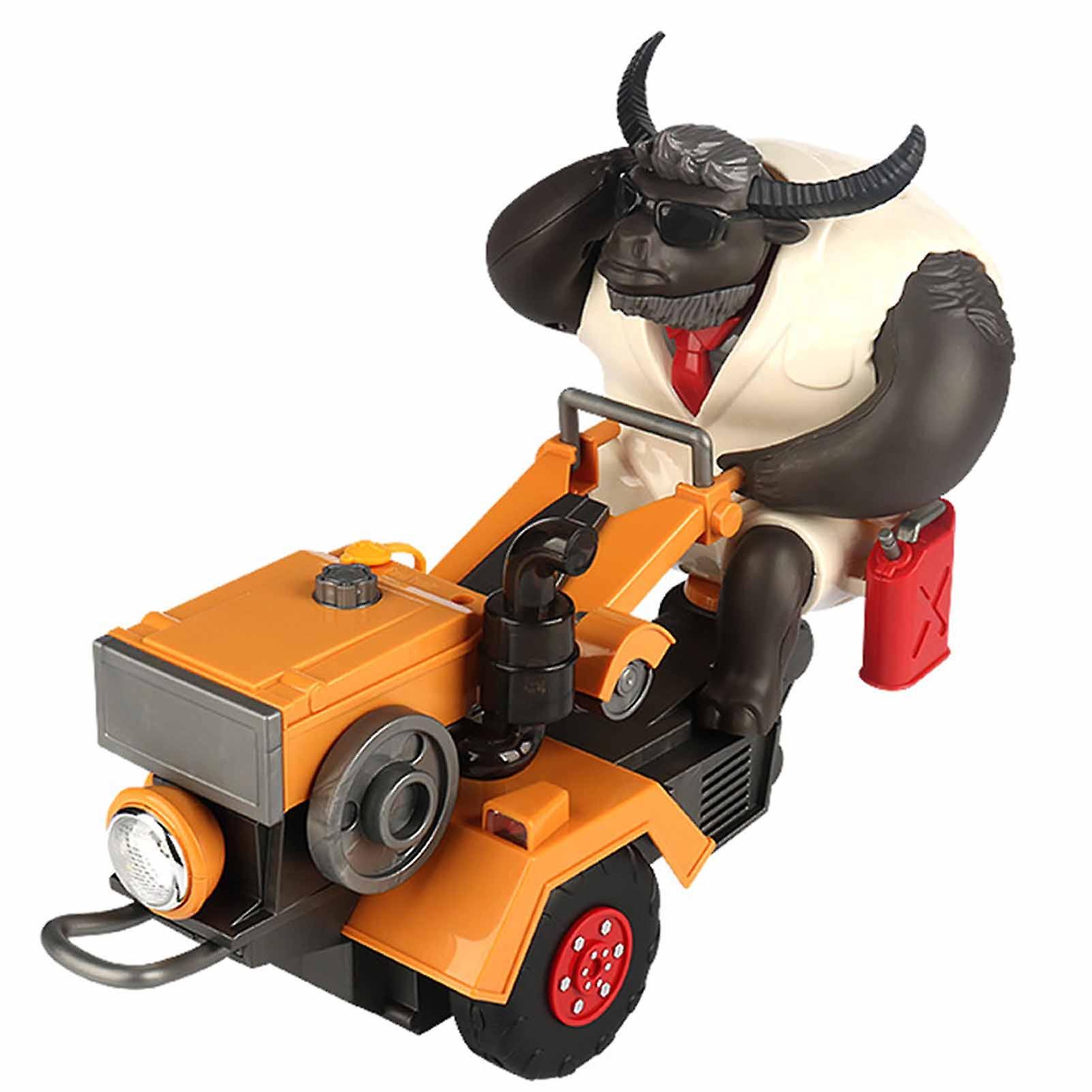 Battery Operated Cow Tractor Model With Lights Music Durable Cow Tractor Model Ornaments For Home Living Room Table