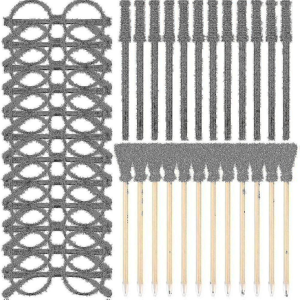 36 Pcs Witch Broom Pencil And Wands Pencils And Glasses With Round Frame No Lenses,wizard Wands The